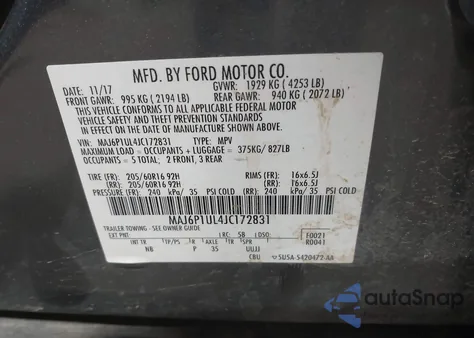 2018 Ford Ecosport Se z USA, uszkodzony, nr VIN MAJ6P1UL4JC172831